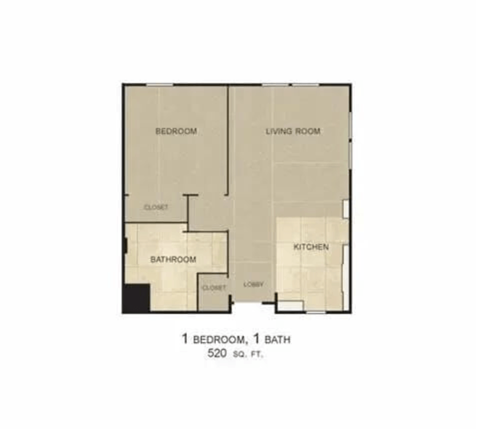 the floor plan of 2 bedroom 1 bath